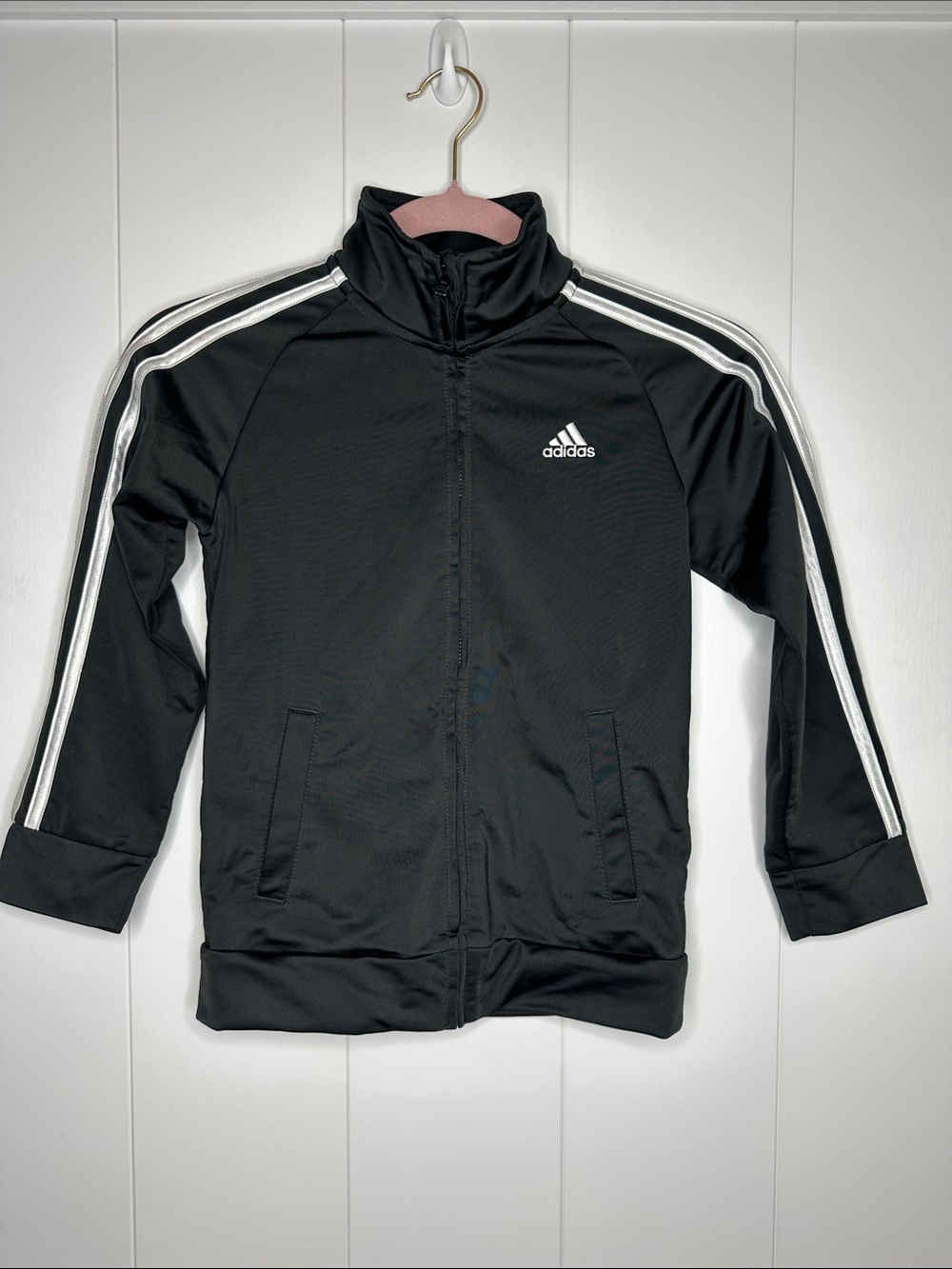 adidas Black Jacket with White Stripe Accents Size 7